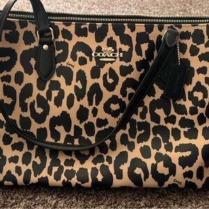 Coach Leopard Print Tote Bag - Black and Tan